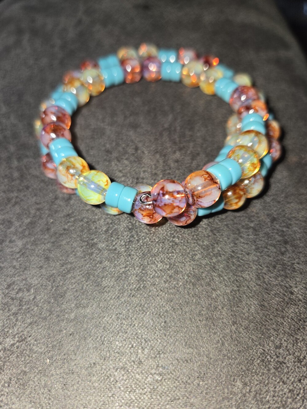 Lampwork Glass Beaded Memory Wire Bracelet Handmade 517
